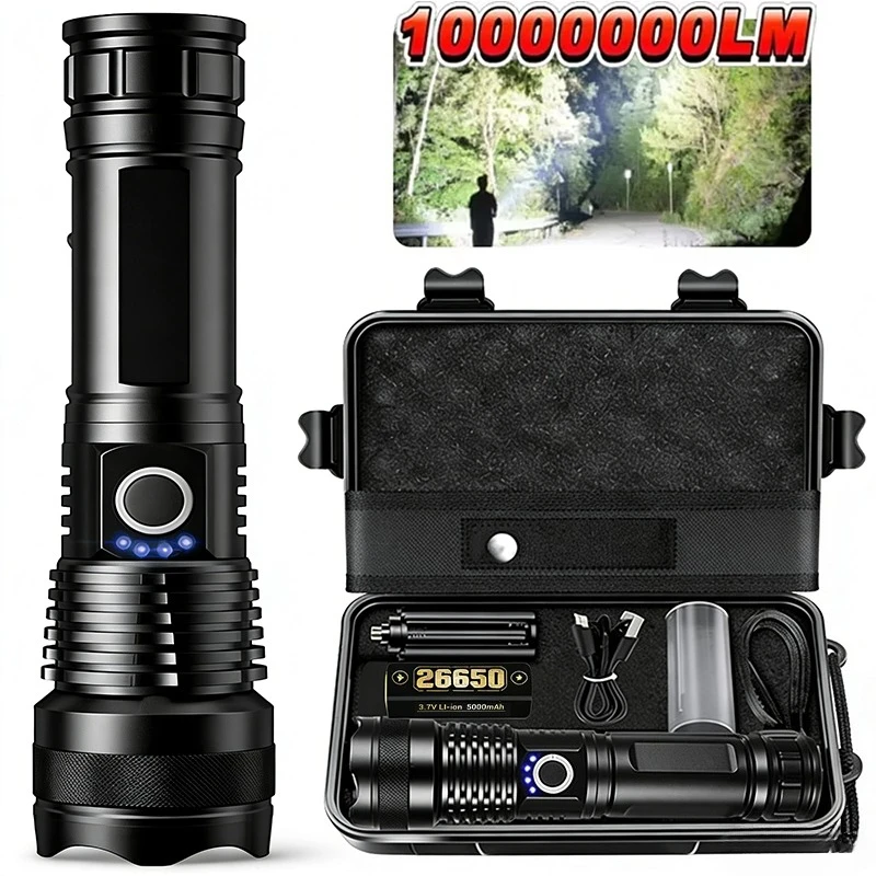 

Мощный светодиодный фонарик, перезаряжаемый 5-режимный телескопический фонарик из алюминиевого сплава с зумом, тактическая лампа для наружного кемпинга, рыбалки
