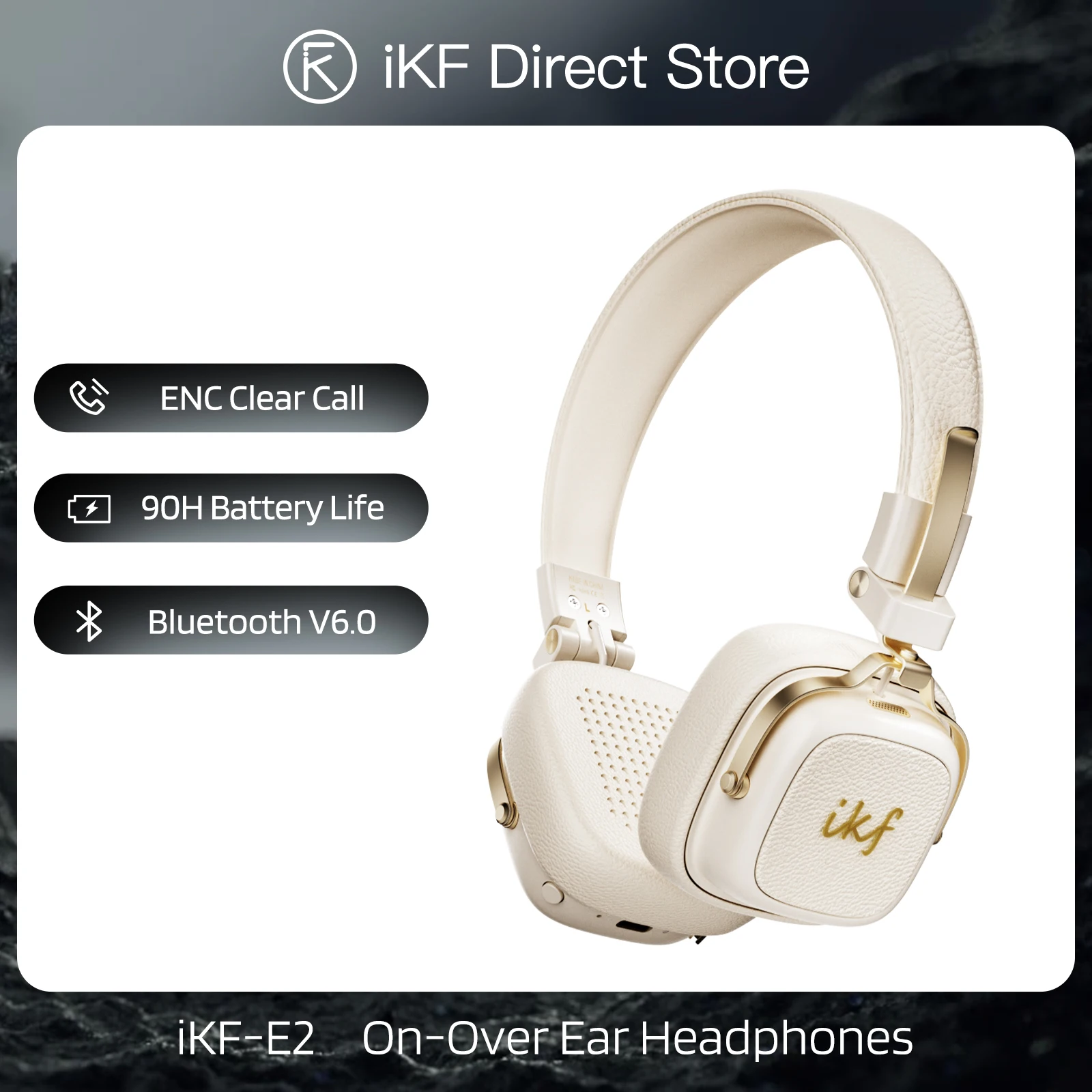 

iKF E2 Over-Ear Bluetooth Headphones BT6.0 ENC HD Call 360° Dolby Spatial Sound 90H Playtime Music/Gaming/Fashion Headset
