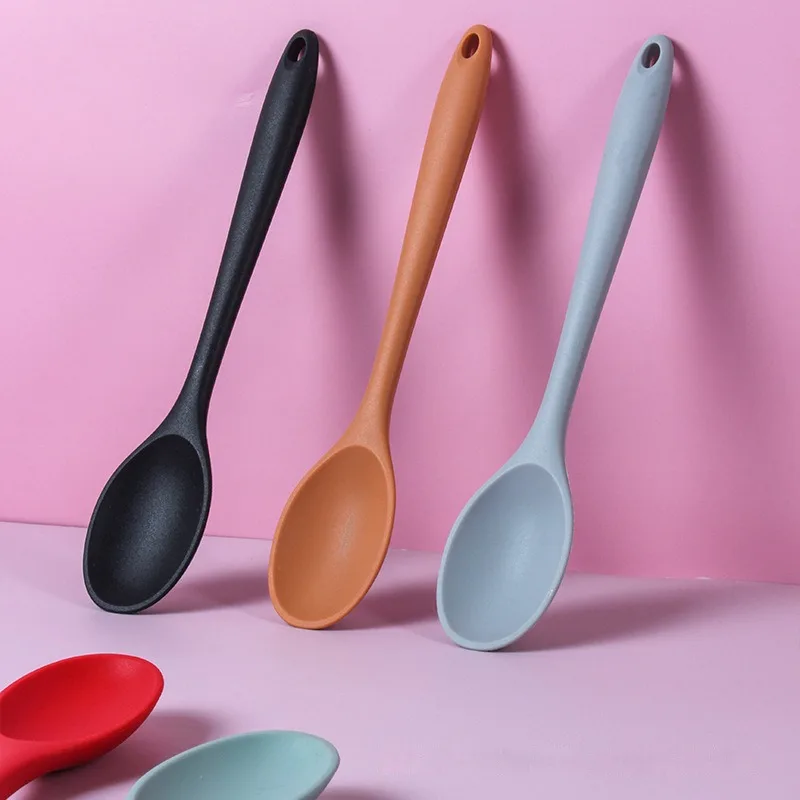 Silicone Spoon Long Handle Kids Mixing Soup Spoon Non-stick Stirring ,Serving Scoop Cooking Utensils, Ladle Kitchen Accessories