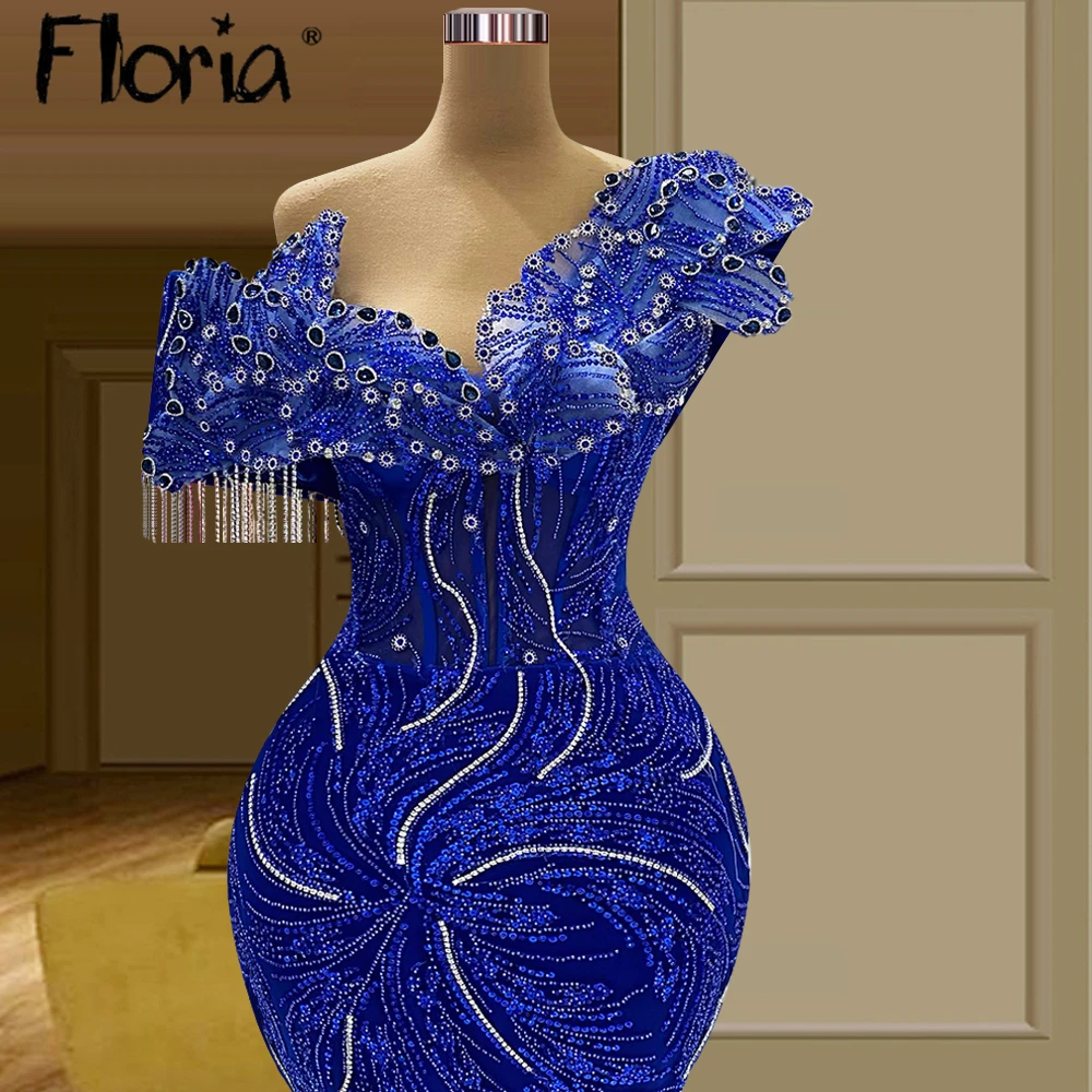 Vestido de fiesta de cumpleaños con borlas y cuentas para mujer, traje Formal de lujo, color azul real, estilo árabe, a la moda, para boda, 2024