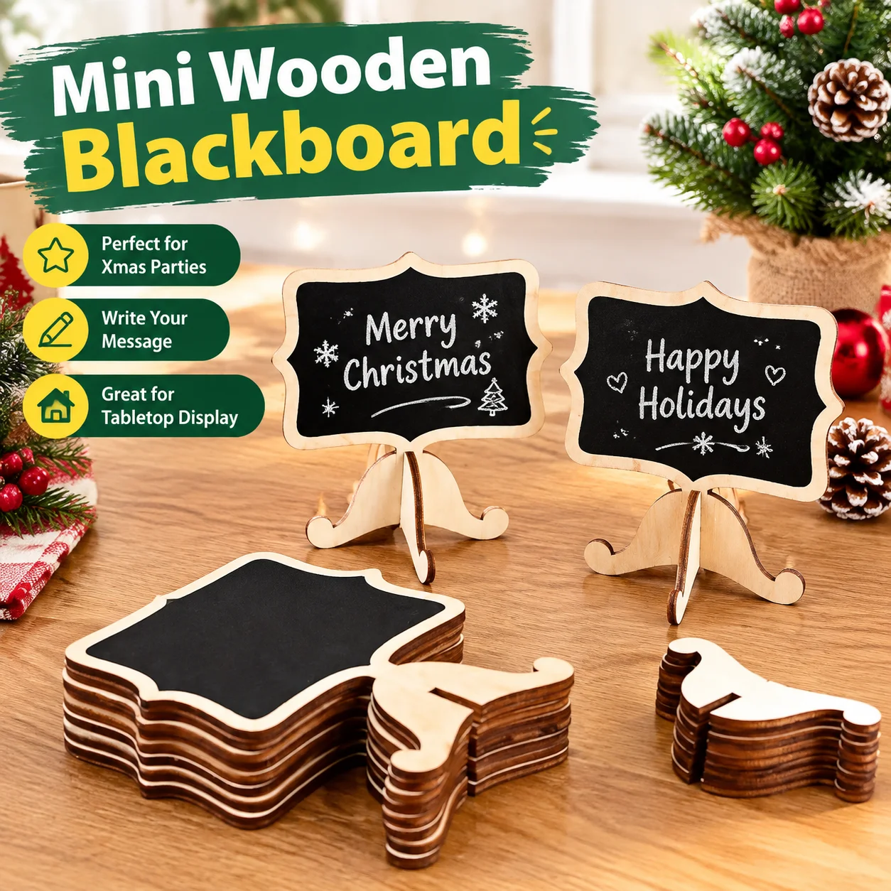 Mini Wooden Blackboard Xmas Party Decor Desktop Message Board Small Chalkboard for Tabletop Display