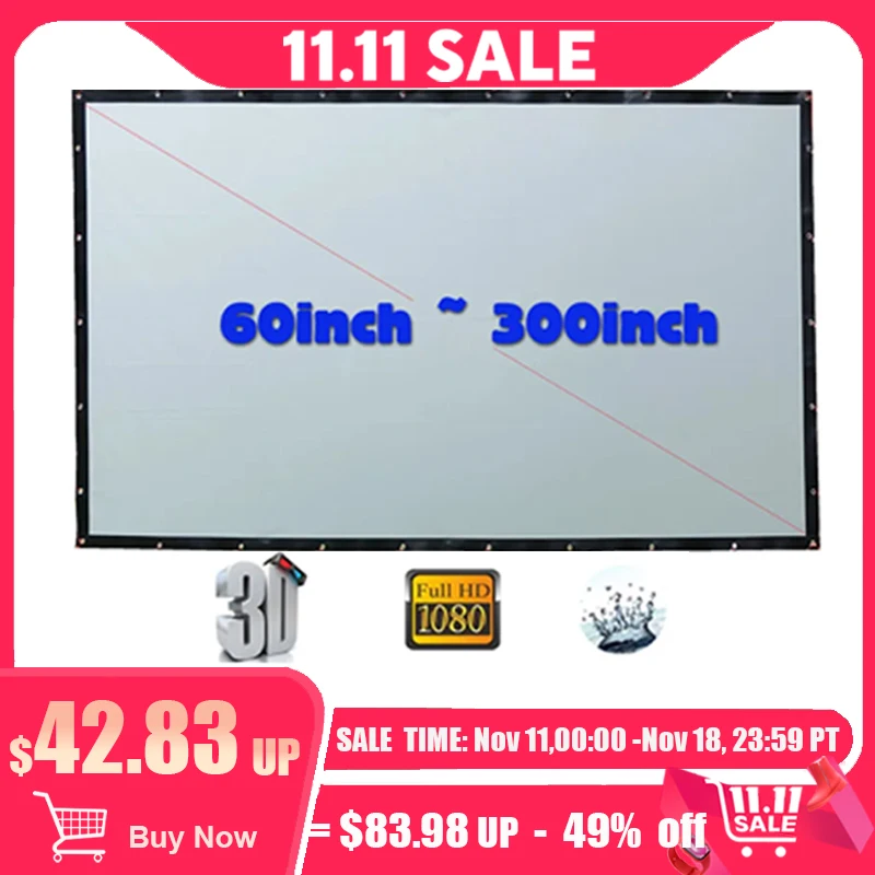 Yovanxer HD Rear Projection Screen Special Soft PVC for Any Projector Home Theater Outdoor Curtain Full Sizes 16:9/4:3 Optional