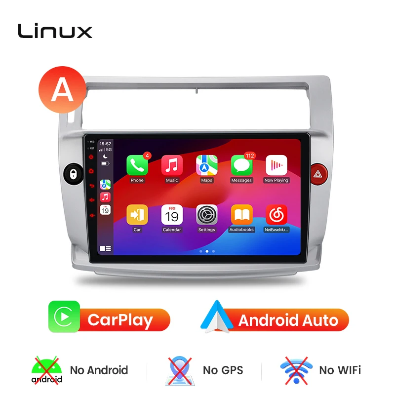 Junsun draadloze CarPlay Android Auto autoradio voor Citroen C4 Mk1 (LA/LC) 2004-2011 met ingebouwde koelventilator, Android GPS navigatie, multimediaspeler, WiFi, DSP, RDS, BT, SWC, IPS touchscreen,