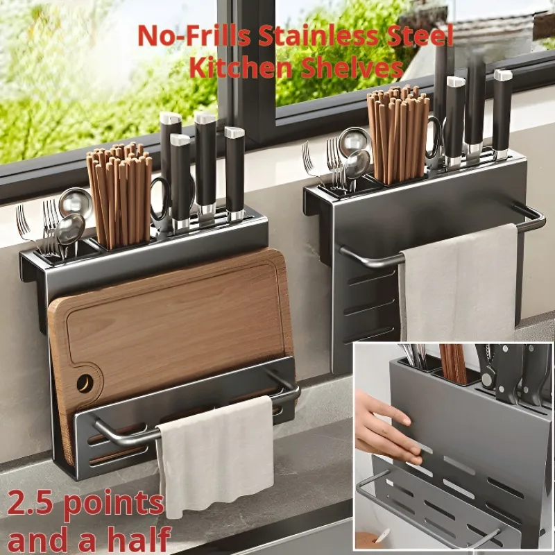 

Kitchen storage rack stainless steel multifunctional allinone chopping board knife chopstick tube