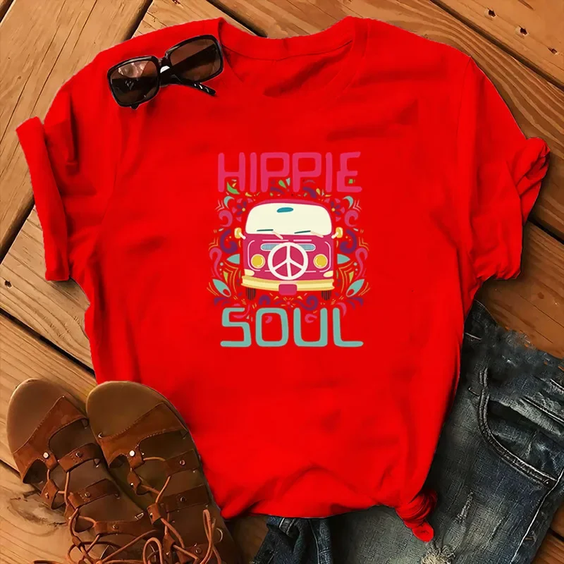 Hippie Soul Letter Print Vrouwen T Shirt Korte Mouw Losse Vrouwen Korte Mouw Streewear Kleding Tops Kleding Mode T-Shirt