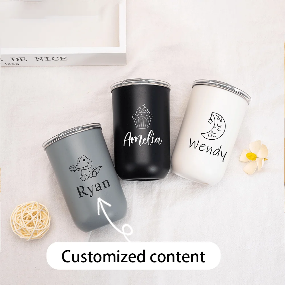 Customizable Name Thermal Coffee Cup, Personalized Mug with Lid, Multiple Font Options for Gift