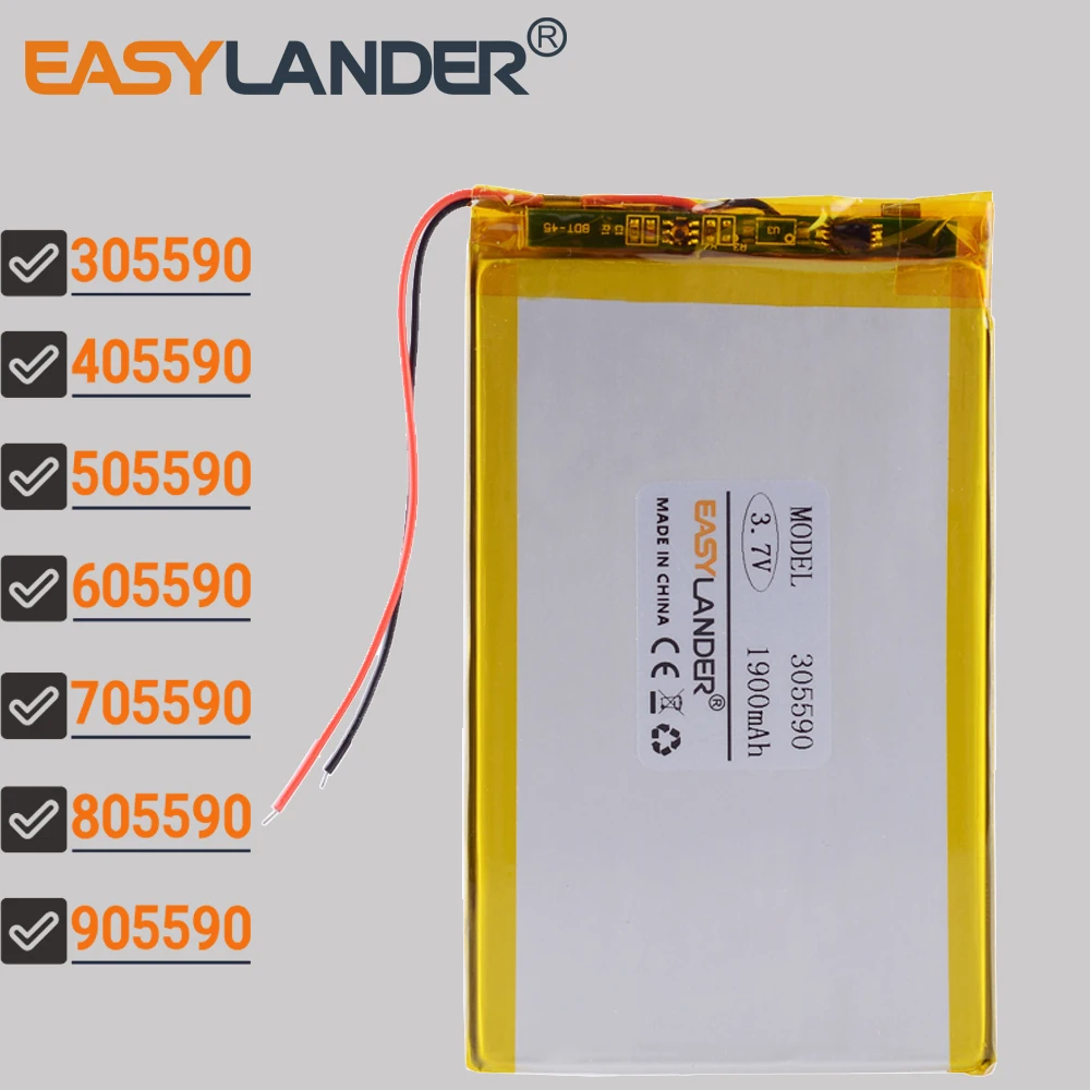 305590 3.7V 1900mAh Rechargeable Lipo  Lithium Li-ion Polymer Battery 355590 Batteries 405590 505590 605590 705590 805590 905590