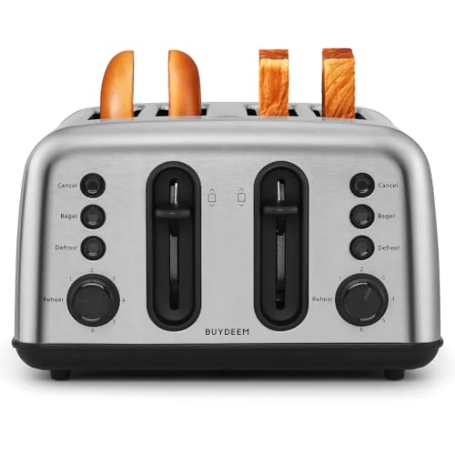 

DT440 4 Slice Toaster Stainless Steel Toaster with Extra Wide Slots for Bagels Muffins High Lift Lever 6 Shade Settings Retro S