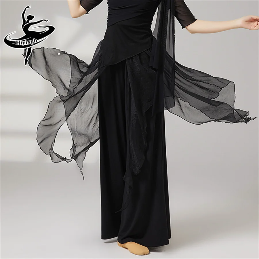 

Женские классические танцевальные брюки из полиэстера с широкими штанинами, элегантные, с асимметричной талией, для современных танцев, костюм для взрослых, танцевальные штаны