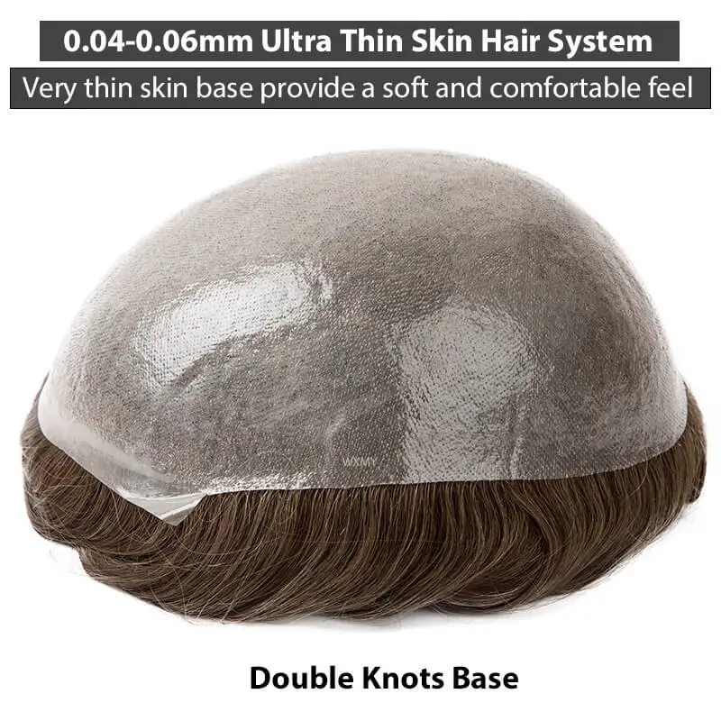 Double Knotted Silicone Microskin Toupee Men Male Hair Prosthesis 100% Natural Human Hair Men's Wigs Durable Capillary Prothesis