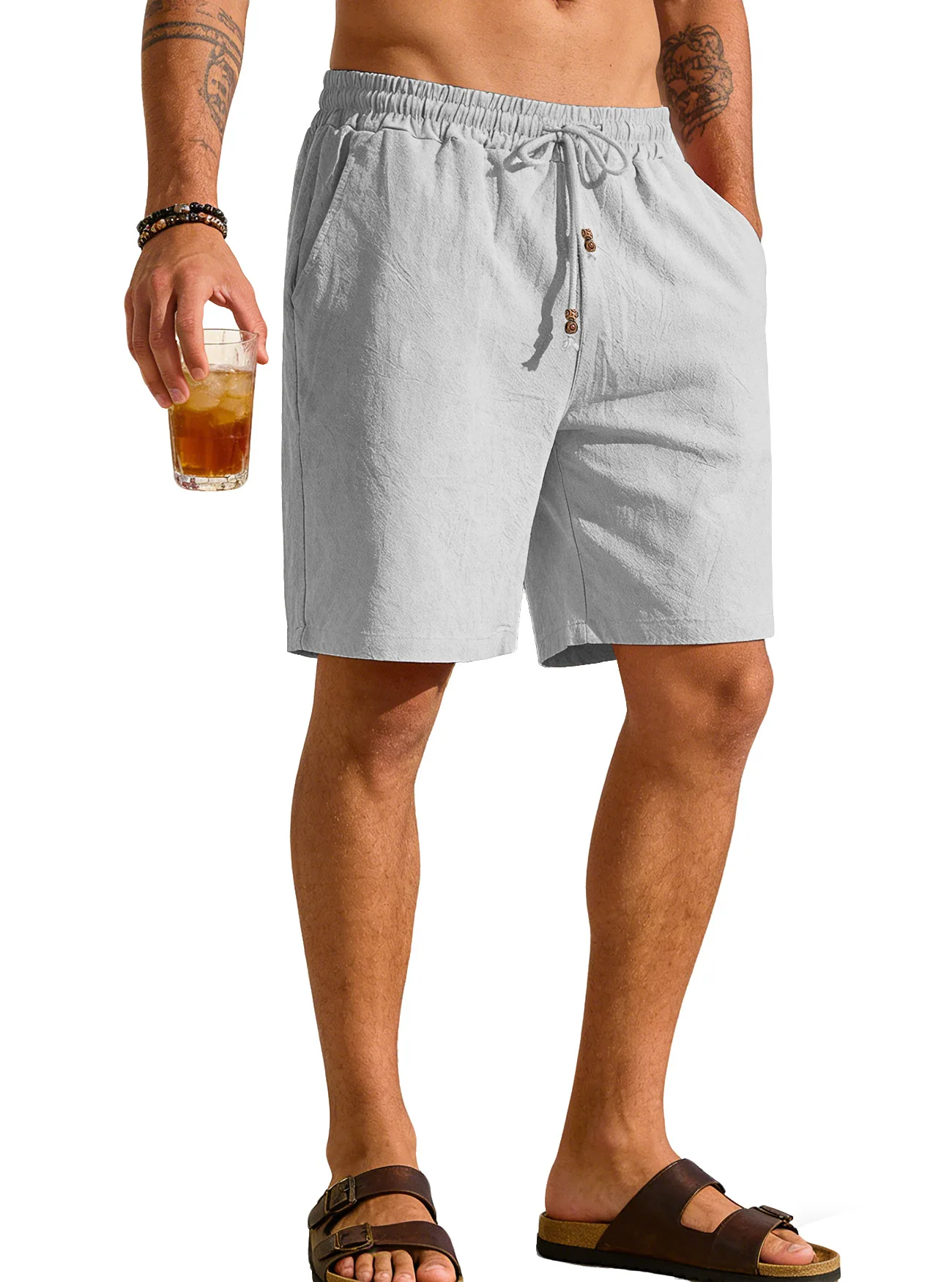Men Solid Cotton Linen Shorts Summer Loose Lightweight Casual Sports Daily Beach Relaxed Fit Male Short Bottoms