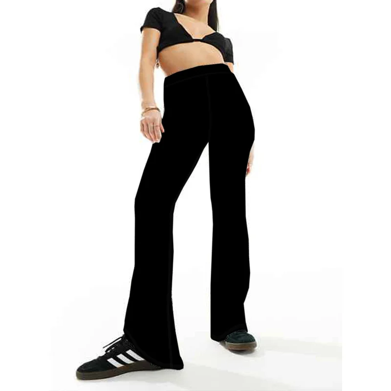 

2026 Ladies Plus Size Elastic Waist Fashion Flare Pants