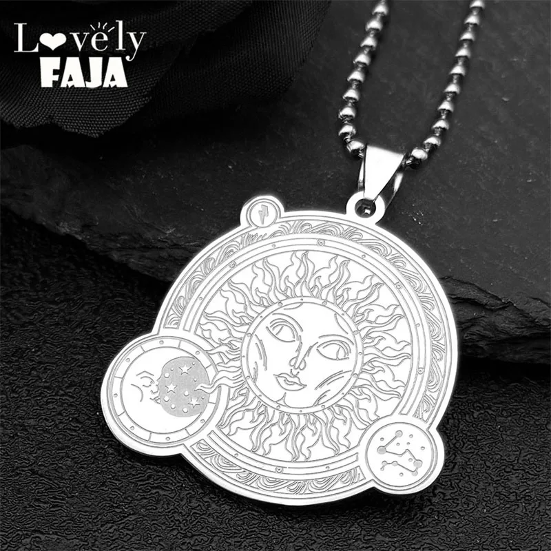 Güneş ay yüz tanrı takımyıldızı kuzey yıldız araba kolye kadın erkek paslanmaz çelik gümüş renk çanta kolye takı hediyeler