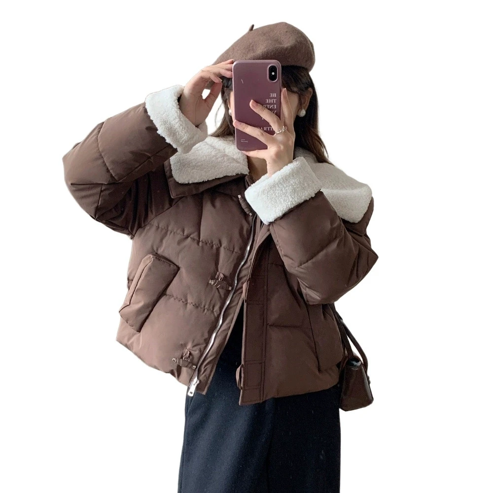 Fashion Short Padding Jacket Winter Women Cotton Coat Stand Collar Classic Solid Parkas Puff Jackets Casual Sweet All-Match Coat