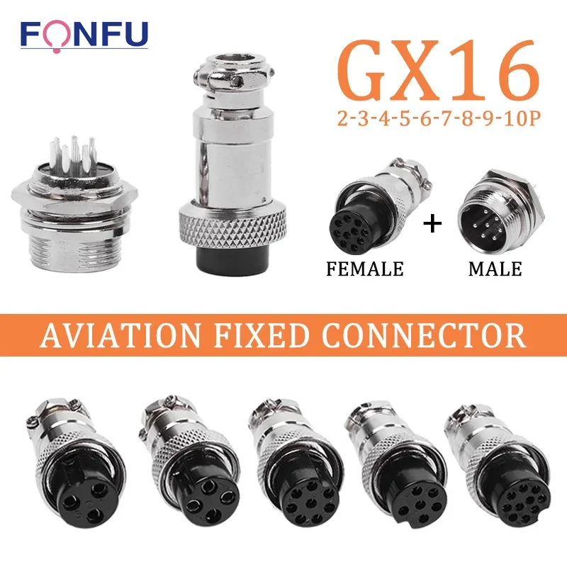 5pcs Aviation Socket Plug GX16 2/3/4/5/6/7/8/9/10 Pin Nut type Male & Female 16mm Circular Panel Aviation Connector