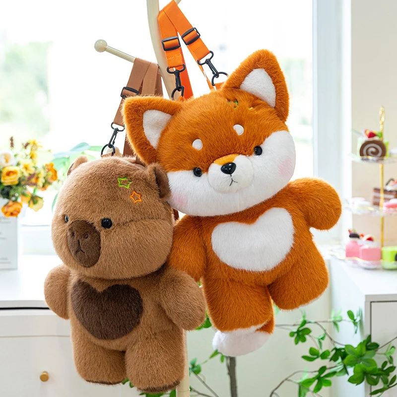 TreasuringU Kawaii Cartoon Animals Plush Bags Fox Capibara Plush Backpack Cute Girl Rabbit Shoulder Bag Christmas Gifts