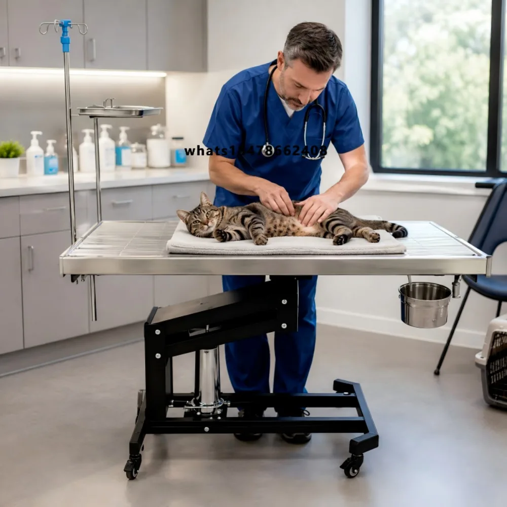 The veterinary operating table XY ACS01 is suitable for small animal surgery and is equipped with a motorized lifting he X-frame