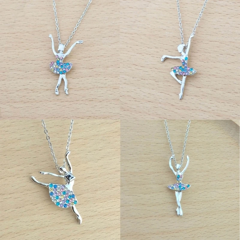 Ballet Dancer Pendant Necklace Crystal Charm Neckchain Adjustable Clavicle Chain for Dance Performances and Daily Wear Dropship