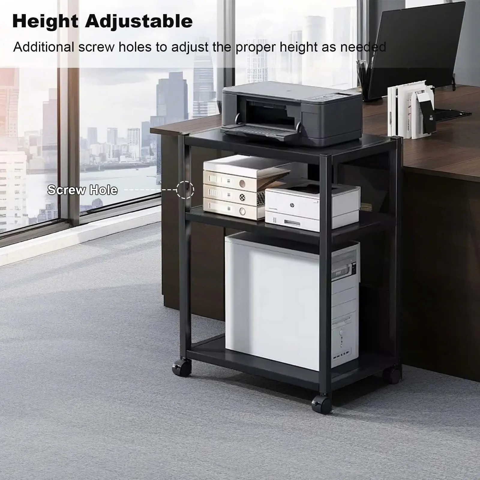 2-Tier/3-Tier Mobile CPU Stand with Wheels Adjustable Height Computer Tower Holder Printer Cart, Under Desk Organizer Storage