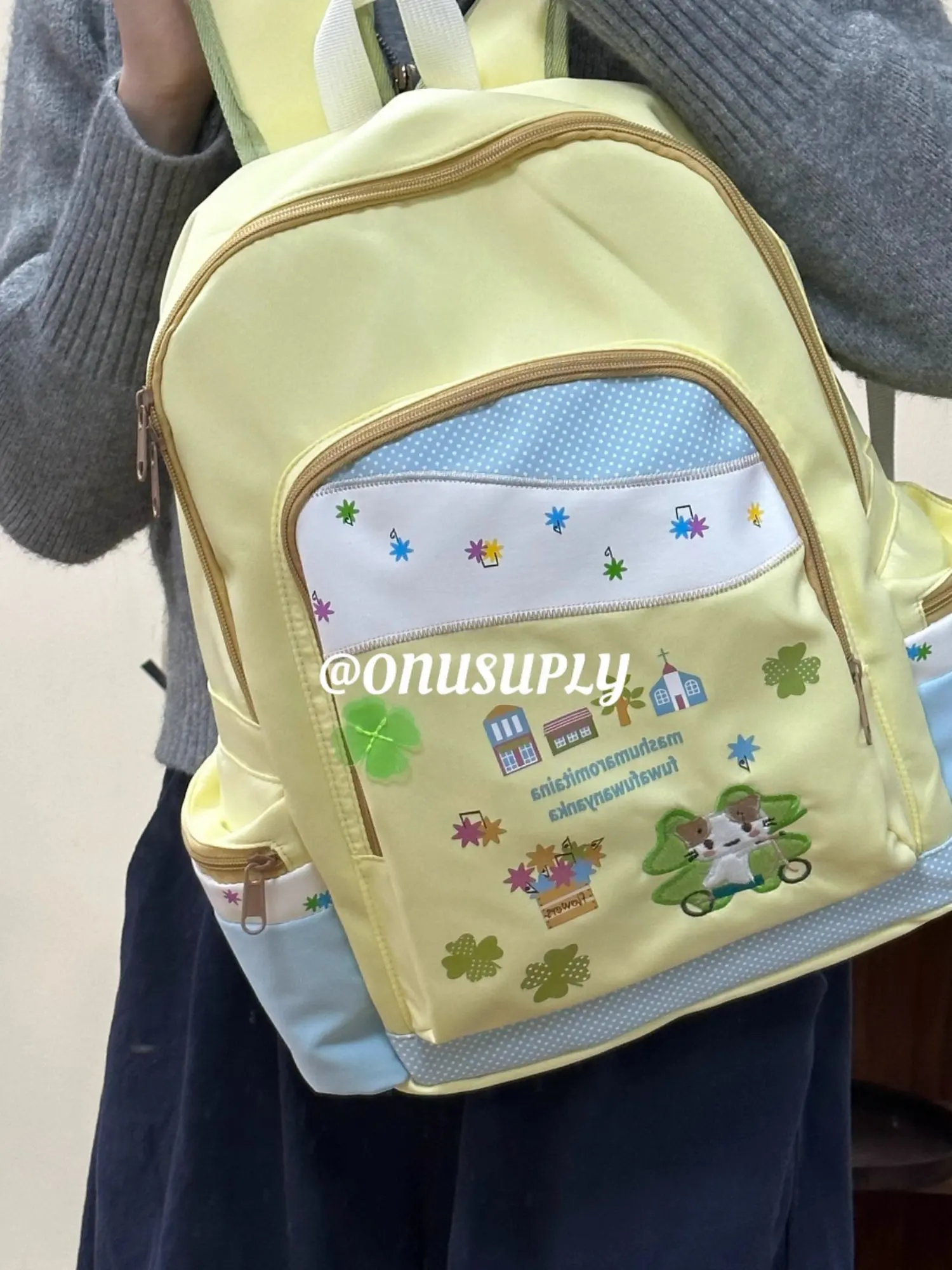 Simpatico cotone color caramello Blo grande capacità Bapa per studenti delle scuole superiori e Universi Borsa da scuola Cartoon Sle