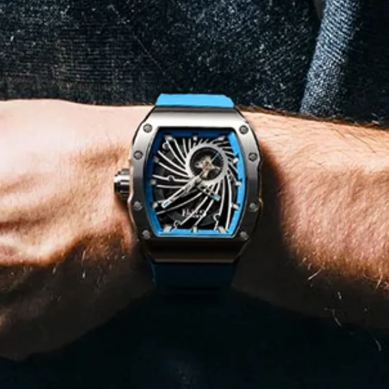 BONEST GATTI ساعة أوتوماتيكية للرجال 43 مللي متر * 51 مللي متر Tonneau ساعة اليد الميكانيكية مقاوم للماء الياقوت مضيئة الهيكل العظمي العاصفة الهاتفي