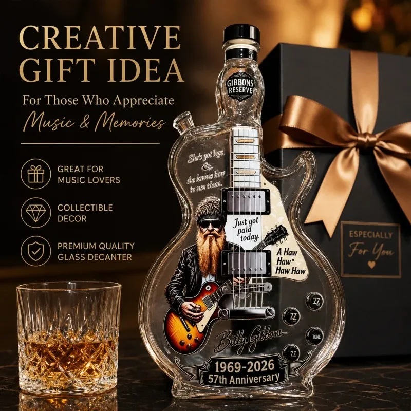 Billy Gibbons Guitar Glass Whiskey Decanter ZZ Top Rock Music Liquor Bottle Bar Decor Collectible Gift