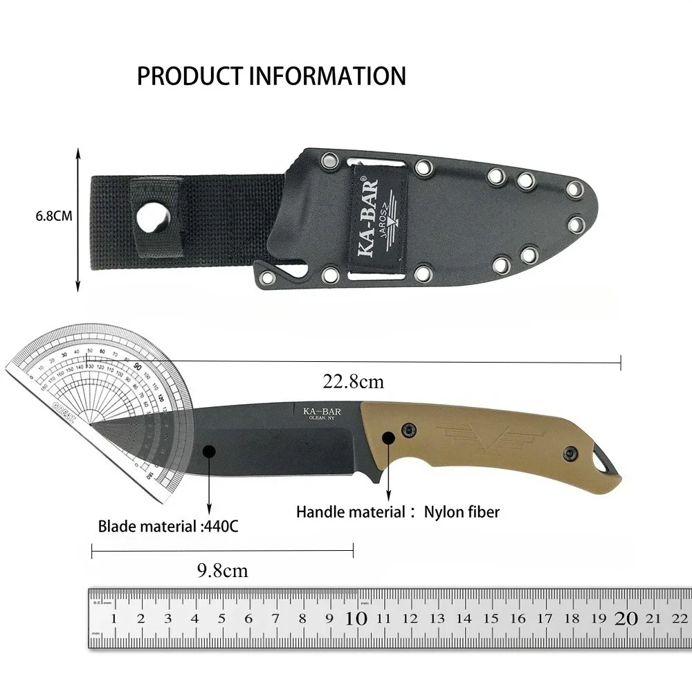KB 7503 Professional Outdoor Fixed Blade Knife 9Cr13Mov Steel Nylon Fiber Handle Camping Hunting Self-Defense with Sheath