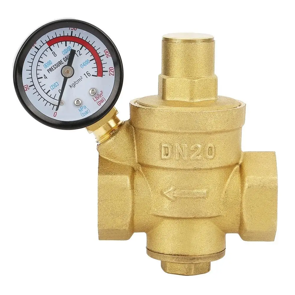 DN20 Adjustable Brass Water Pressure Regulator with Gauge - Reliable Control & Precision Measurement