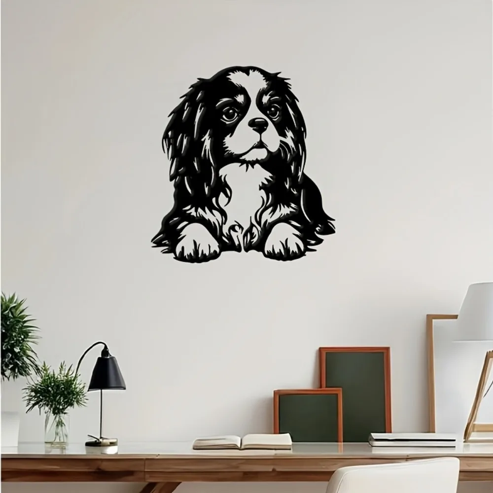 CIFBUY Metal Wall Art Cavalier King Charles Spaniel Dog Statue Black Iron Sitting Puppy Decor Minimalist Pet Lover Gift Easy Ins