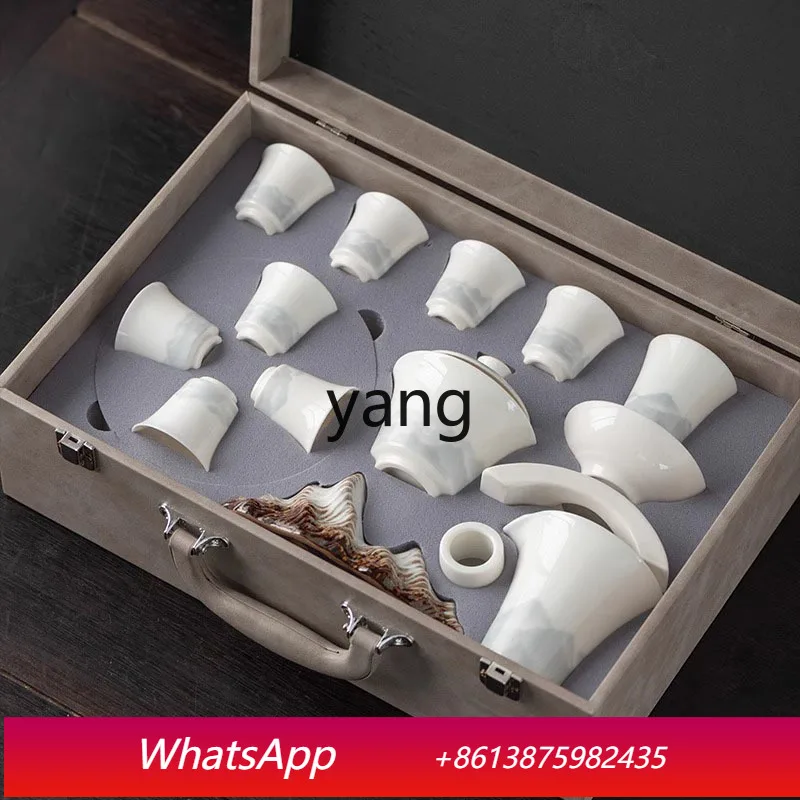 

CXM White Porcelain High-End Yangzhi Jade Kung Fu Tea Set for Home Living Room Office Gaiwan Tea Cup