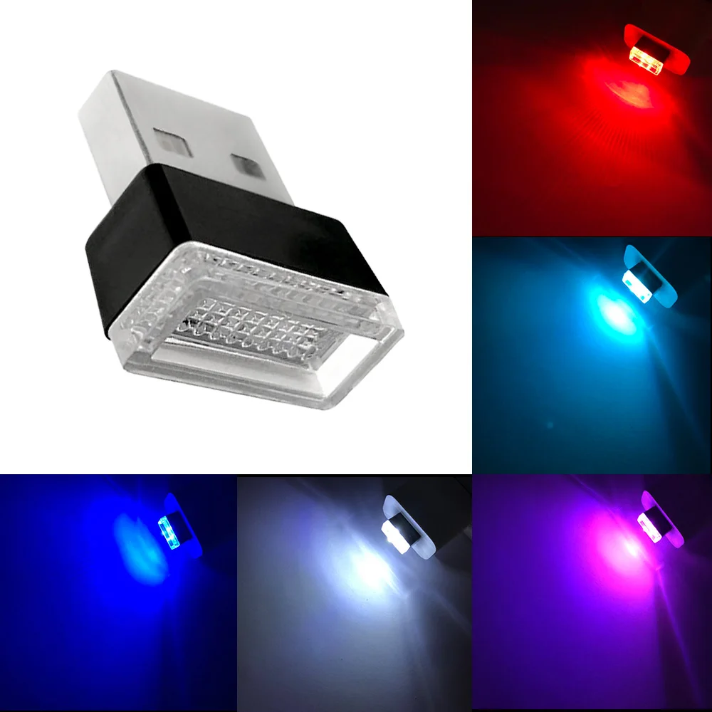 1X Car USB LED Play Pink Red Blue White Led Atmosphere Lights Dome Decorative Lamp Emergency Lighting Universal PC Portable Plug