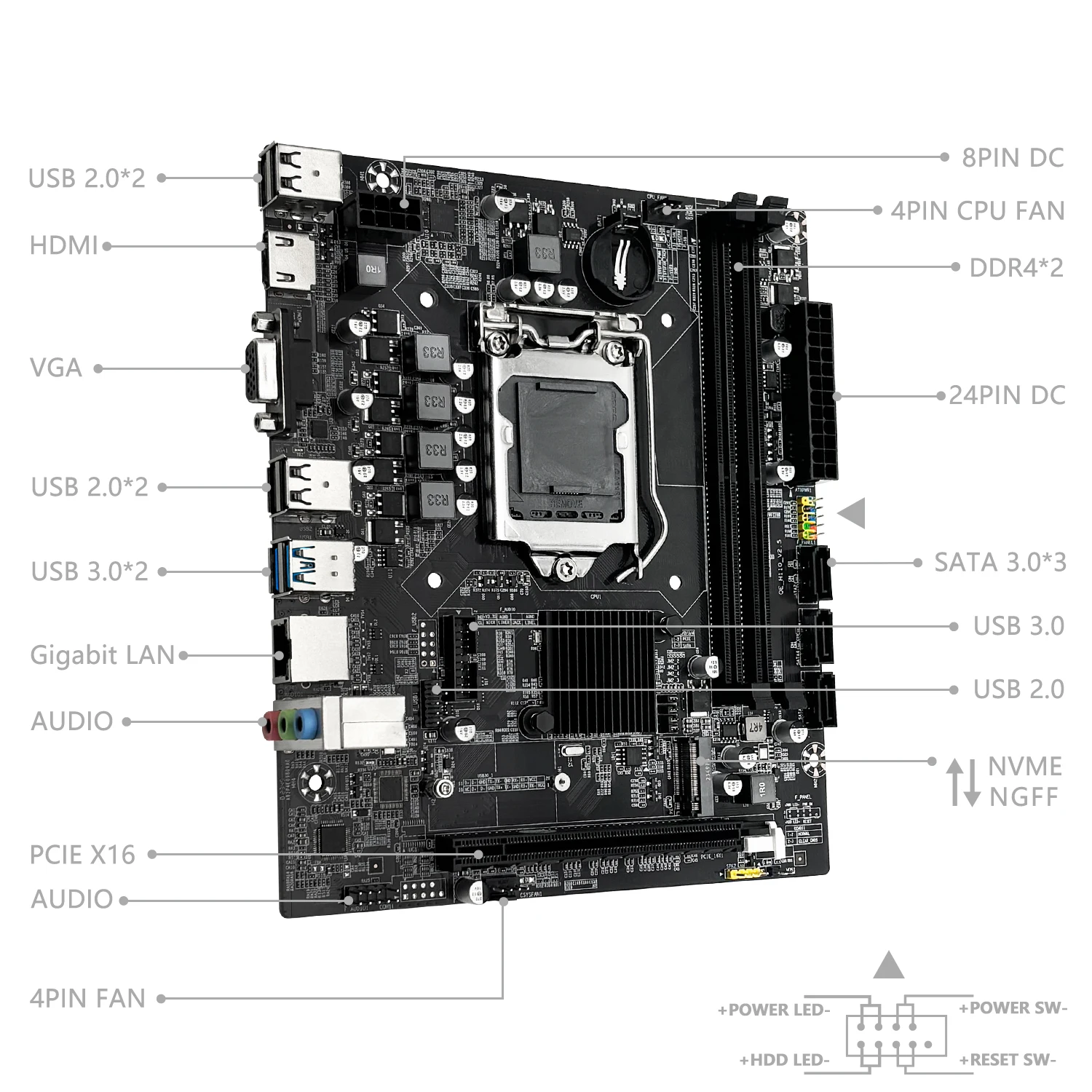 MACHINIST H110 Motherboard LGA 1151 Processor Support core 6/7/8/9th CPU HDMI-Compatible VGA DDR4 Desktop RAM NVME M.2 NGFF Slot