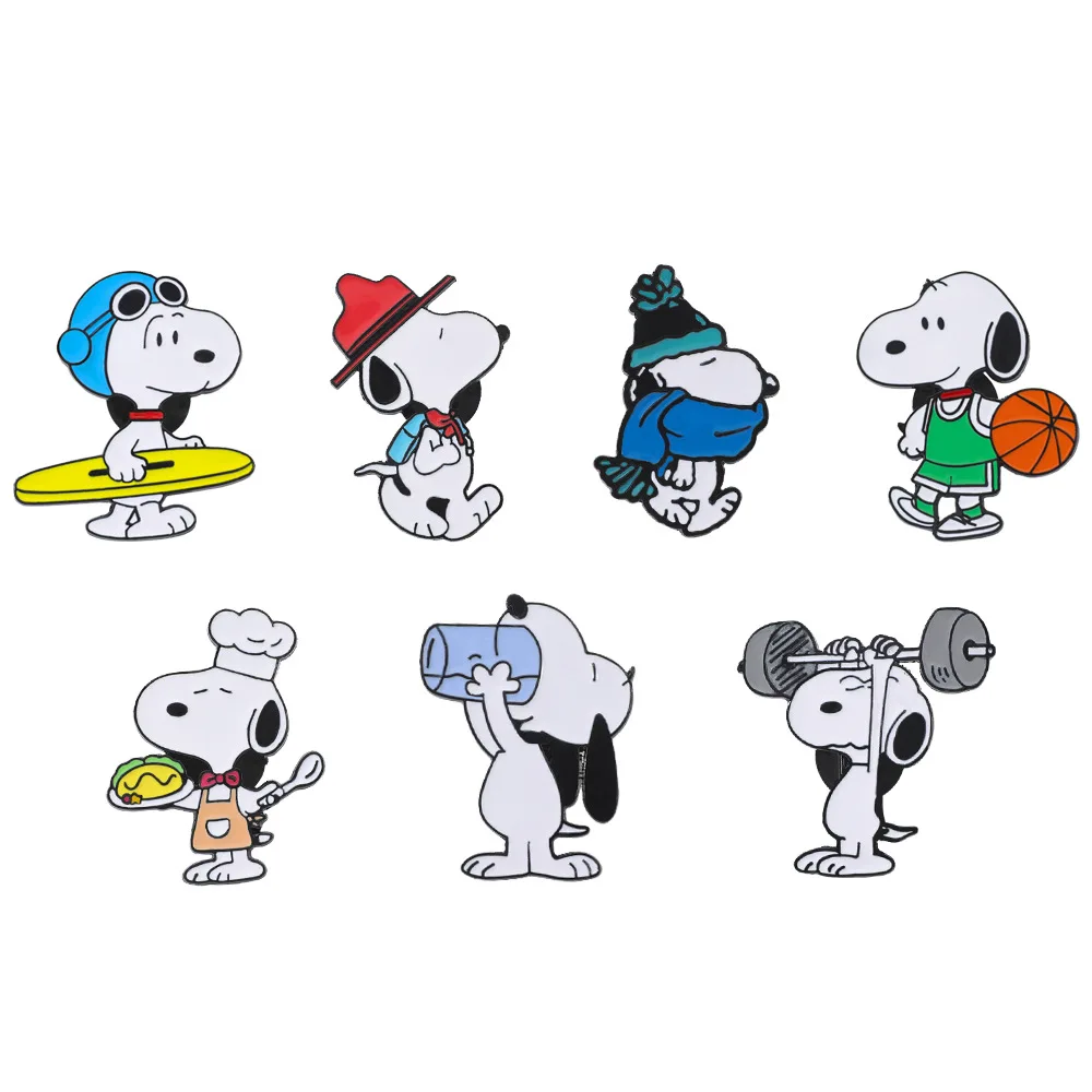 

Cute Snoopy Brooch Badge Ainme Enamel Pins Kawaii Dog Sport Gym Basketball Surf Lapel Pins For Fans Gift