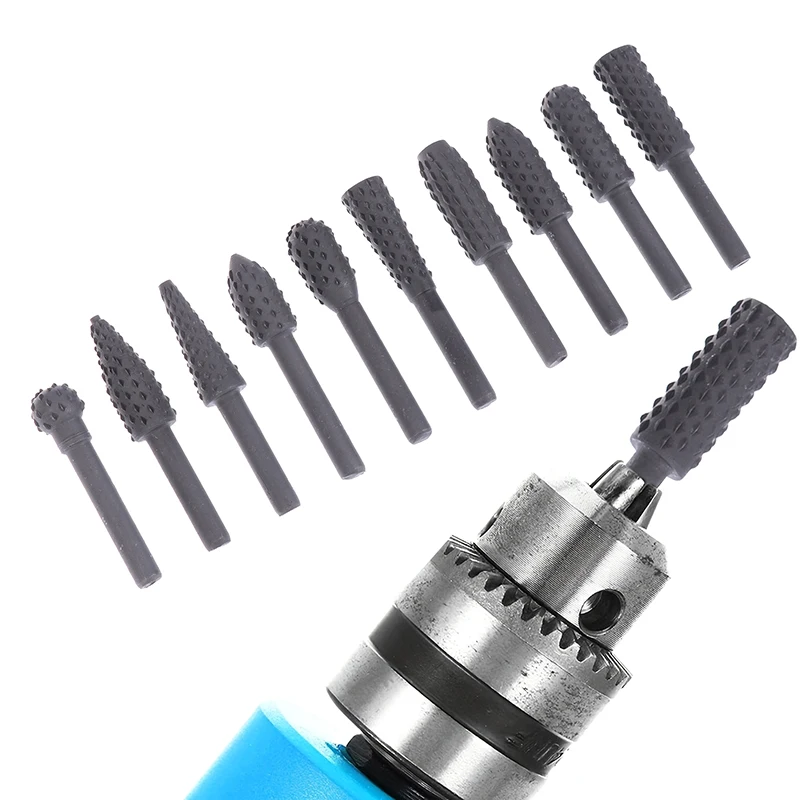 5/10PCS Electric Grinding Head Tools Silver Woodworking Wolf Tooth Stick Rotary File DIY Grinding Tool Accessories Set