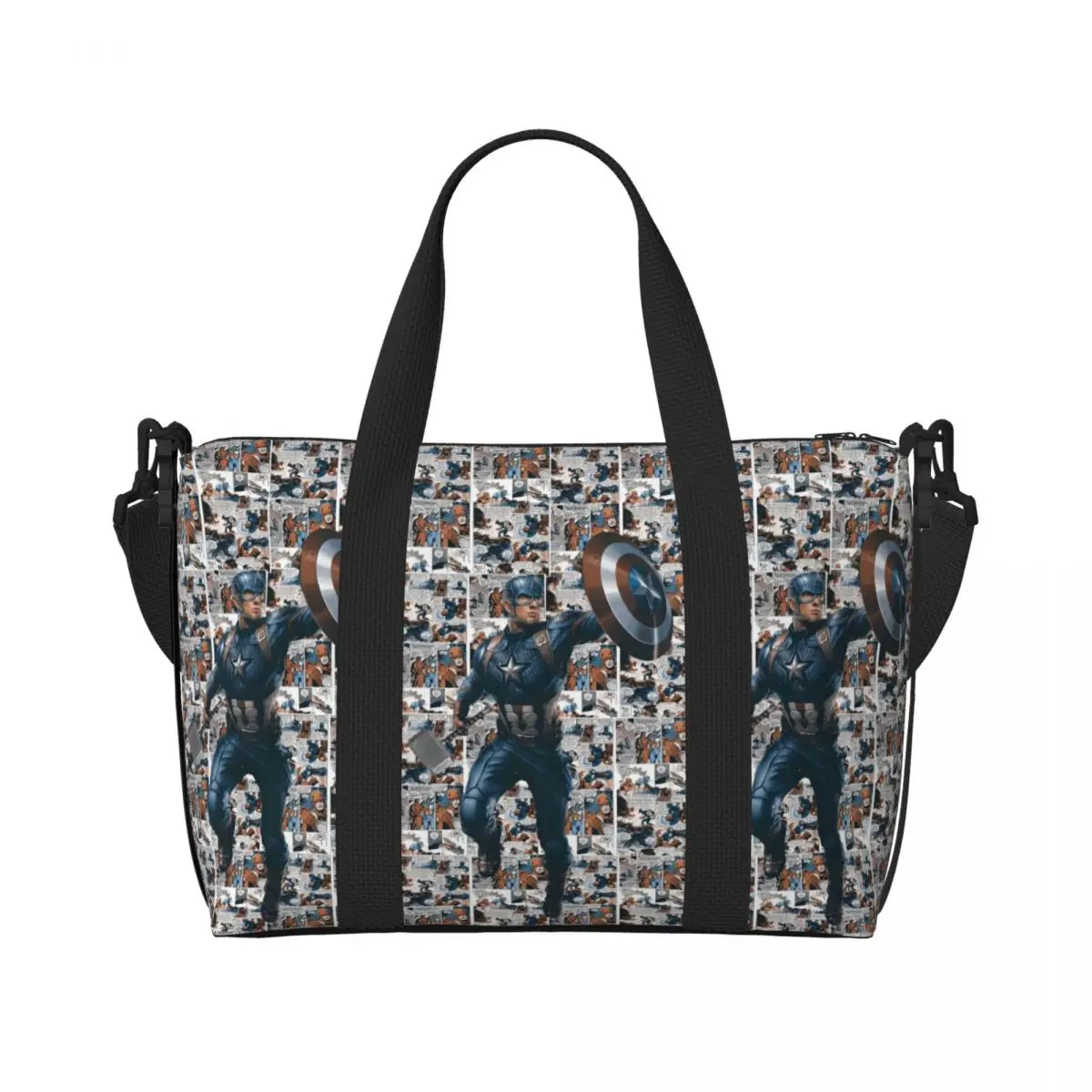 

Custom Large Captain America Tote Bag Women Cool Superhero Shoulder Shopper Beach Gym Travel Bag