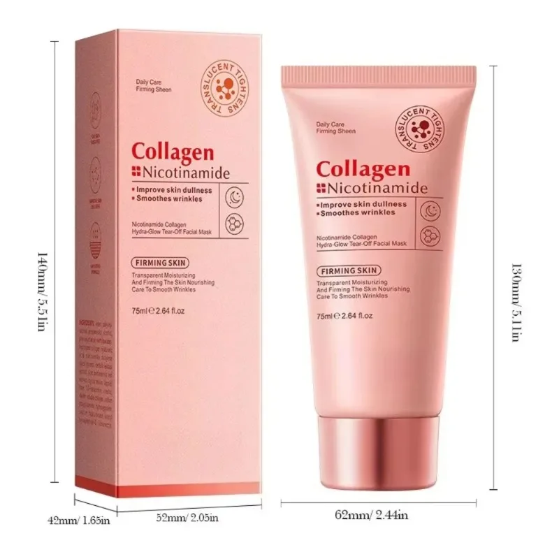 NICOTINAMIDE Collagen Peel Off Mask Gentle Facial Care Support Lifting Firming Deep Hydration Boost Natural Bright Skin Glow.