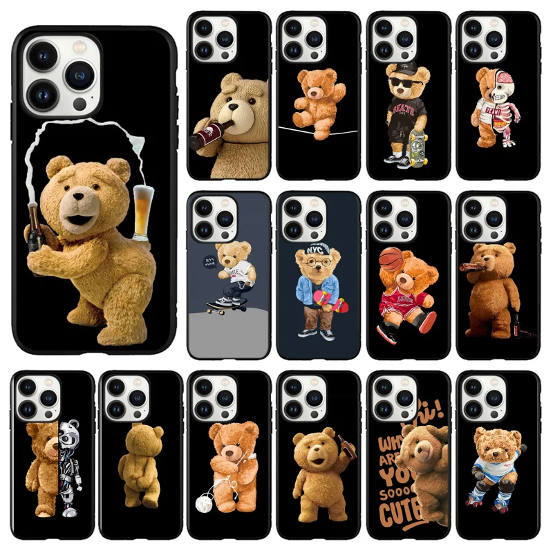 Teddy Bear Couple Cartoon Frosted Phone Case for iphone 16 15 14 Pro Max 16 15 14 13 12 Pro 15Plus iphone 11