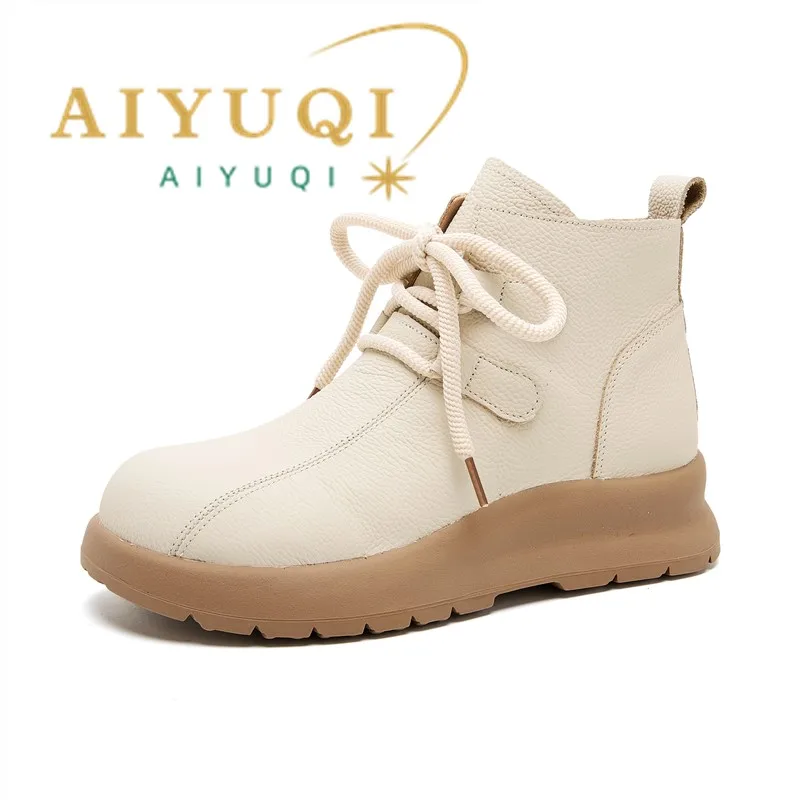 AIYUQI 2026 New Women's Ankle Boots and Short Boots Nonslip Comfortable and Warm Snow Boots Women Plus Size Lace-up Women's Boot