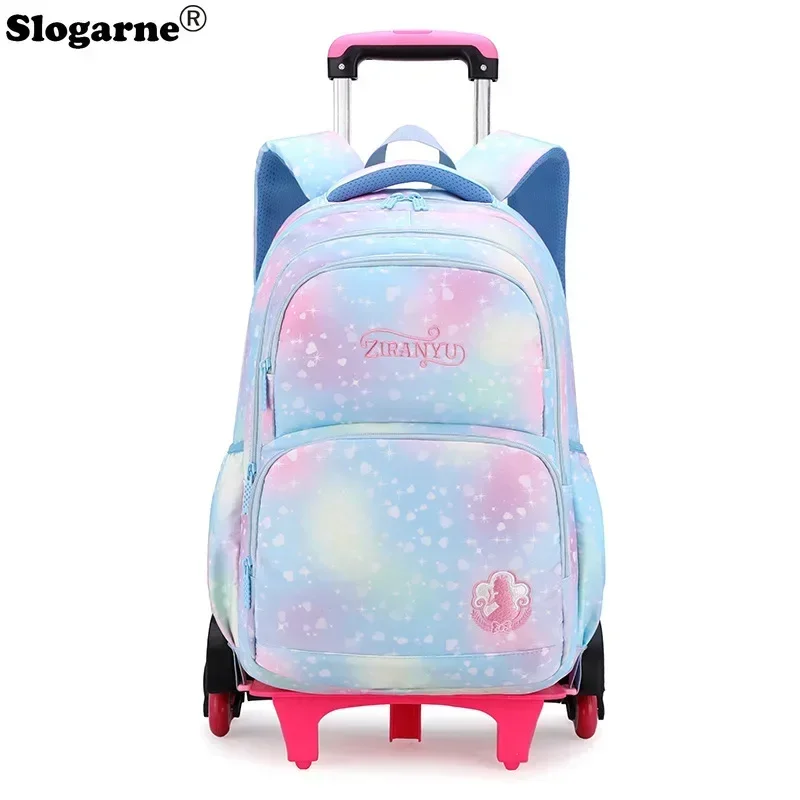 Students Brand New Trolley Backpack Children Waterproof Orthopedic School Bag with Wheels Girls Elementary Schoolbags Bookbag