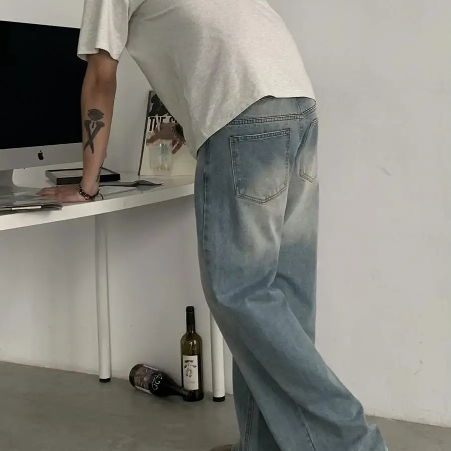 

Американские винтажные прямые брюки с завышенной талией, светло-голубые джинсы ex CleanFit, длинные брюки, модные повседневные джинсы