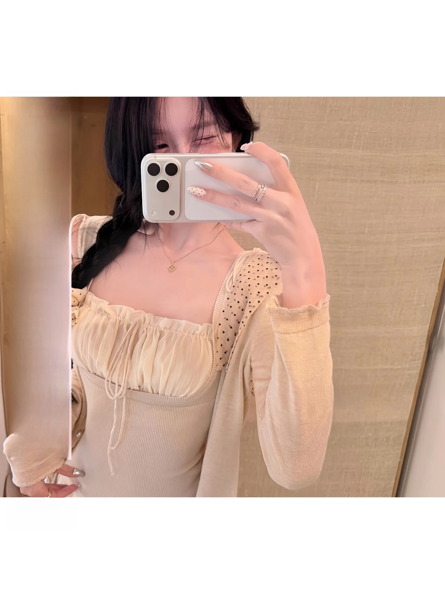 

Knot Wool Blend Polka Dot Knitted Open Cardigan Women's Spring Summer Korean Style Design Loose Fit Long Sleeve Top
