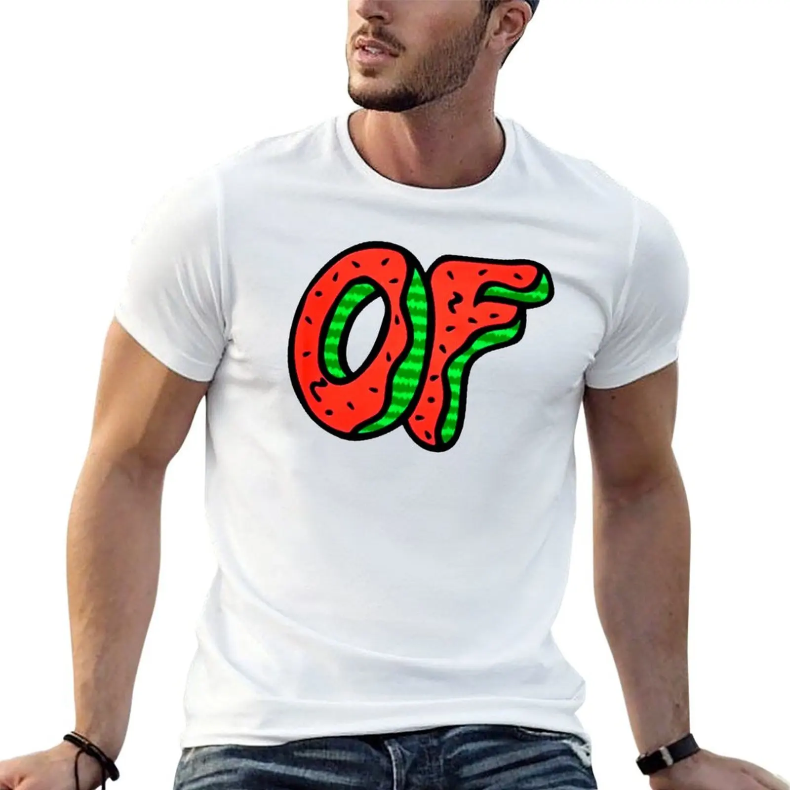 Camiseta Odd Future OF Watermelon Donut, camiseta masculina de luxo com estampas, camisetas masculinas de alta qualidade, camiseta de marca de luxo.