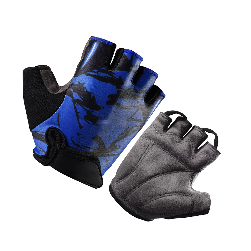 قفازات الطوطم الزرقاء L نصف اصبع مقاومة للصدمات وغير قابلة للانزلاق قابلة للتنفس لركوب الدراجات والتسلق وصيد الأسماك وركوب الخيل واللياقة البدنية