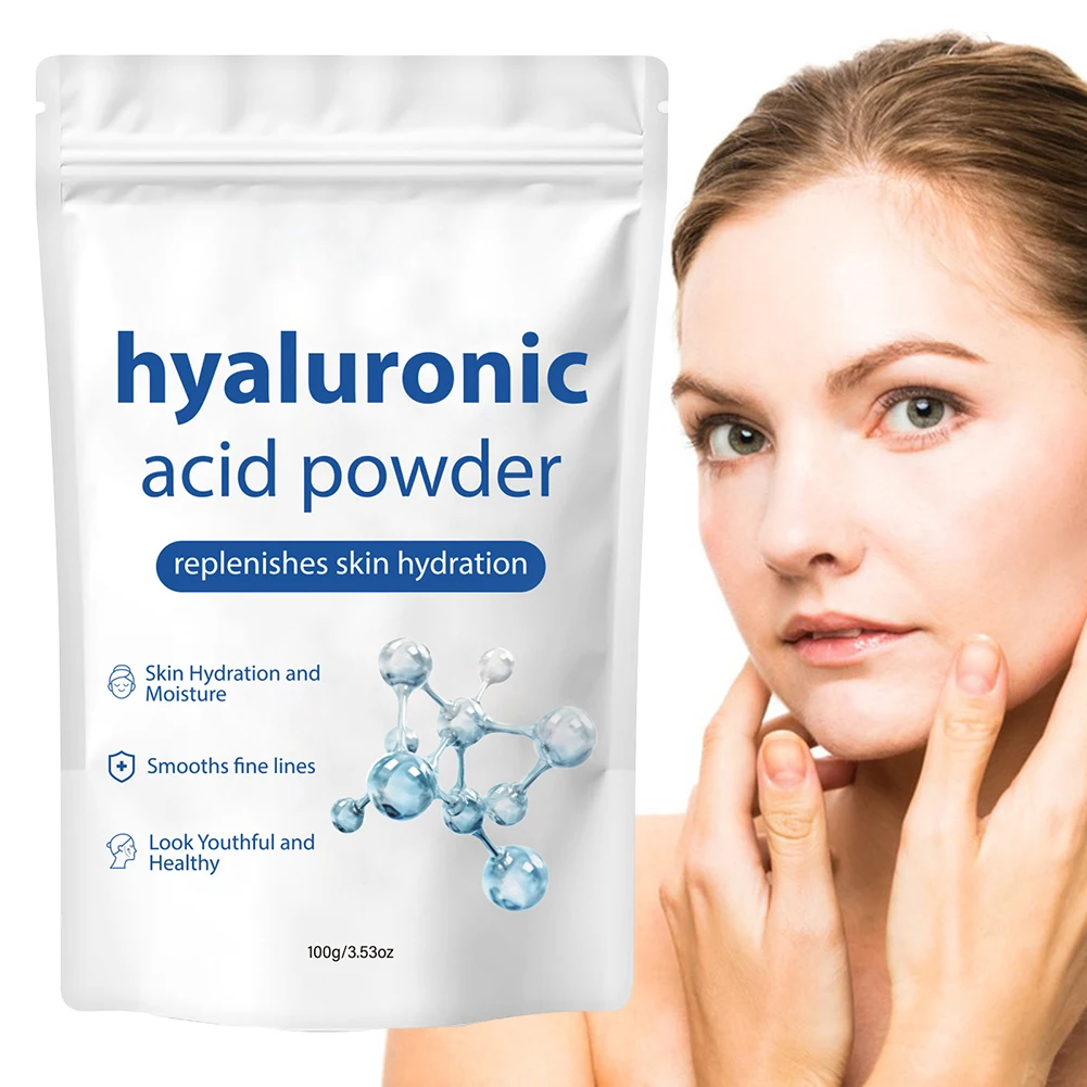 

100g Hyaluronic Acid Powder,Skin Hydration Moisture Support Supplements,Water-Soluble Moisturizing Ingredient For Facial Serum