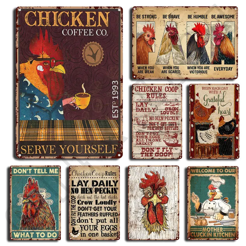 

Chicken Coffee Co.Serve Yourself Metal Poster Tin Signs Plaque Wall Decor for Farmhouse Bar Office Bedroom Coffee 12x8 Inches