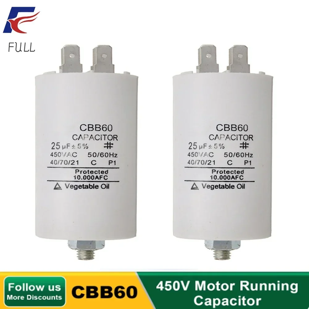 CBB60 Motor Run Capacitor 450V 20UF 25UF Start Water Pump Washer Air Pump with Screws For Washing Machine