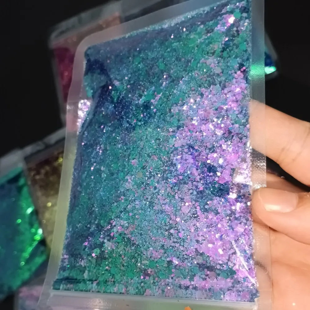 50 g/pacco Sirena Paillettes Nail Art Camaleonte Glitter Chunky Hexagon Arcobaleno Paillettes Colorate Scintillanti Fiocco Manicure Decorazione di Arte