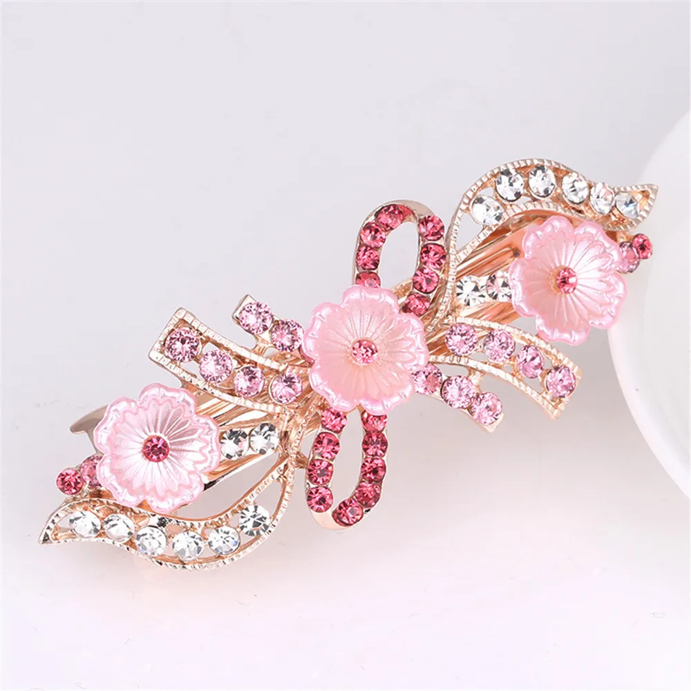 Fashion Imitation Pearl Crystal Hairpins for Women Luxury Rose Flower Rhinestone Horsetail Hairclips Barrettes Hair Accessories