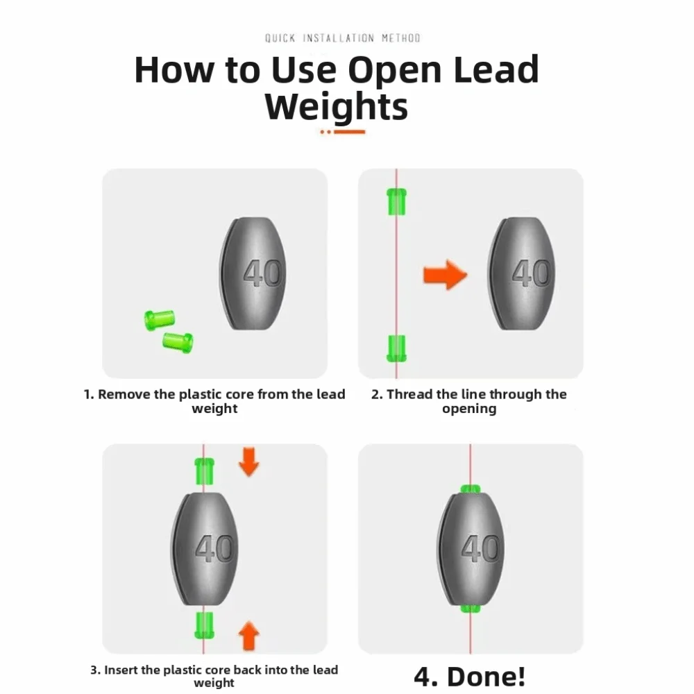 10pcs 10Pcs Fishing Lead Sinkers Middle Pass Design Removable Split Shot Split Shot Sinkers Olive Shaped Lead Material
