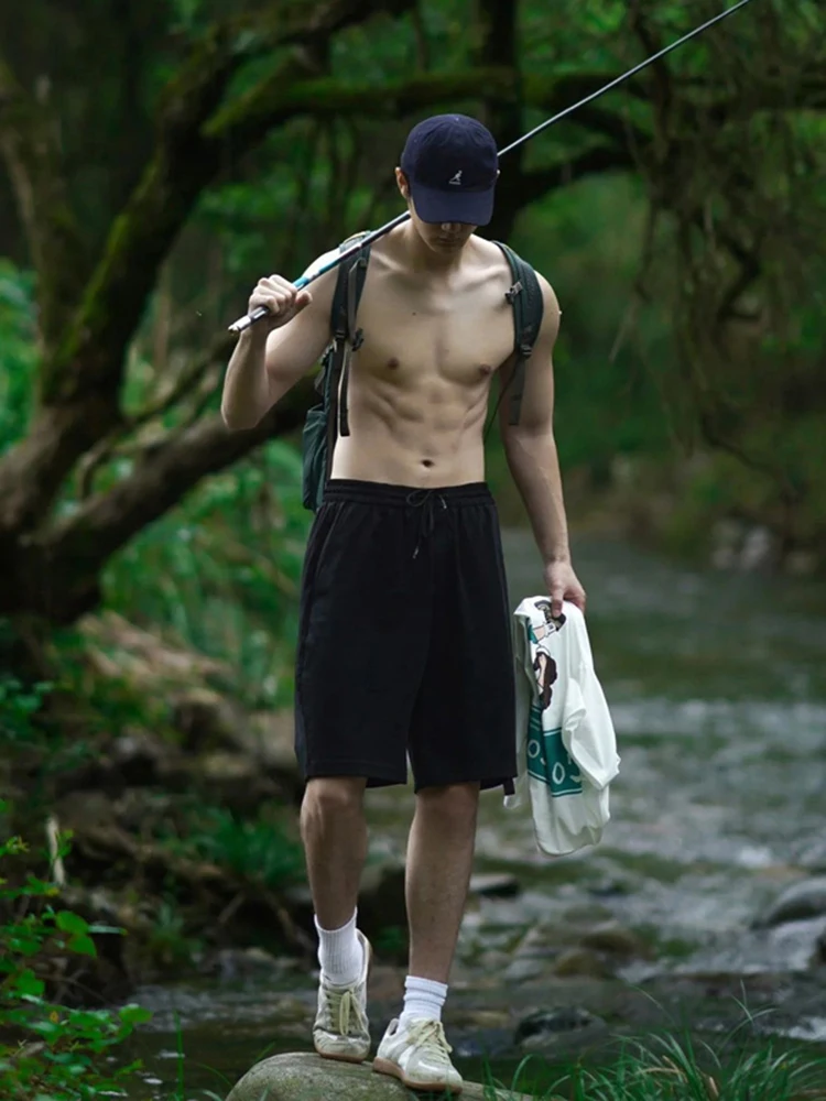 

Qui Dry Nylon orts Men Summer Thin Faion Baskeall Sports Pants over Knee Four Five Split Pants Casual Loose Fit